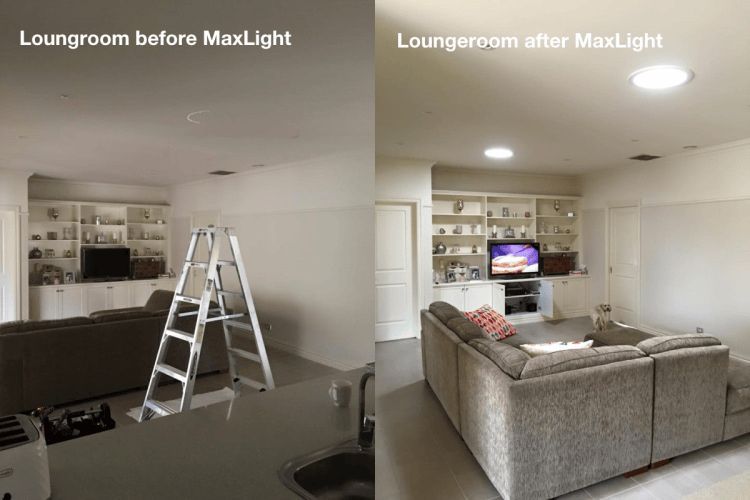 Comparison of a Living Room Before and After MaxLight Installation — Gold Coast Skylights in Slacks Creek, QLD