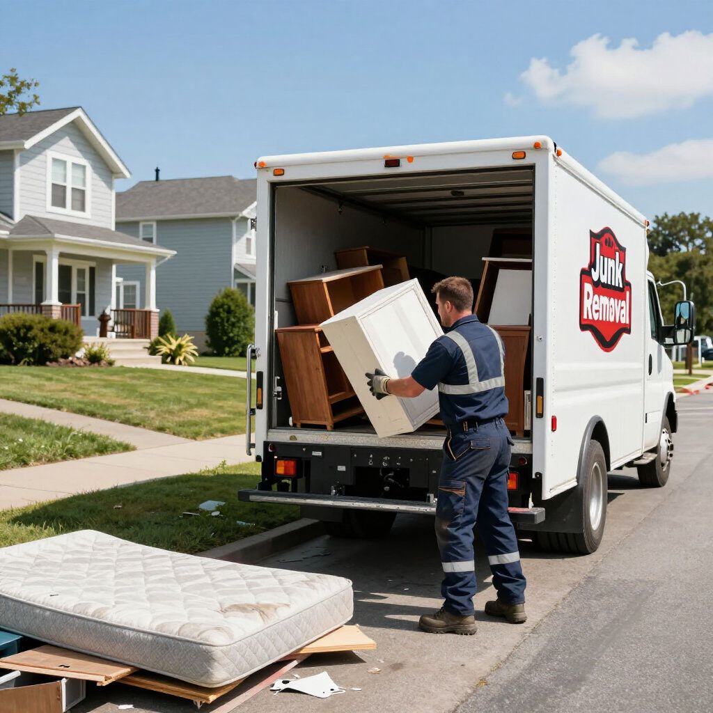 A worker loading furniture into a white