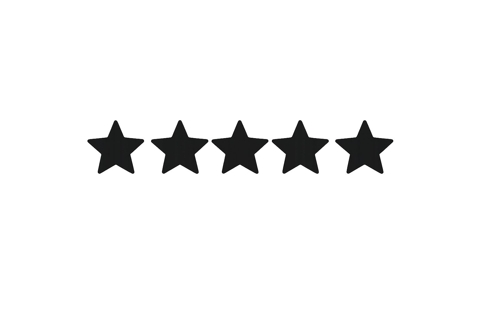 Five black stars arranged in a horizontal row, representing a five-star rating.