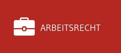 A red background with a white briefcase and the word arbeitsrecht.