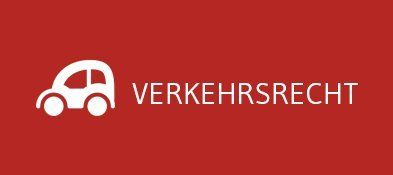 A red background with a white car and the word verkehrsrecht.