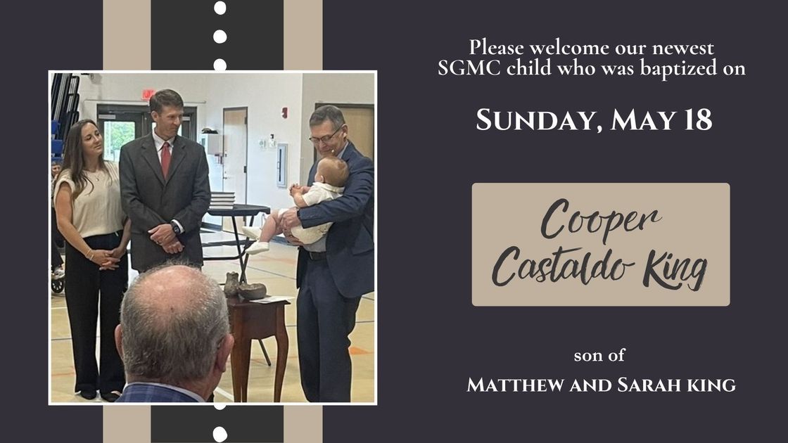 A baby is being baptized on sunday may 18