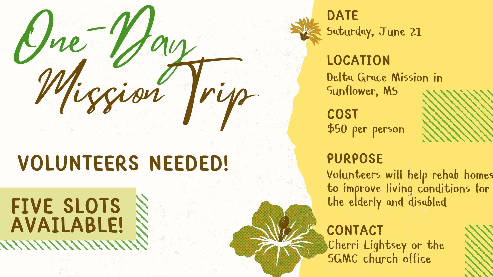 Volunteer for the One-Day Mission Trip for Delta Grace
