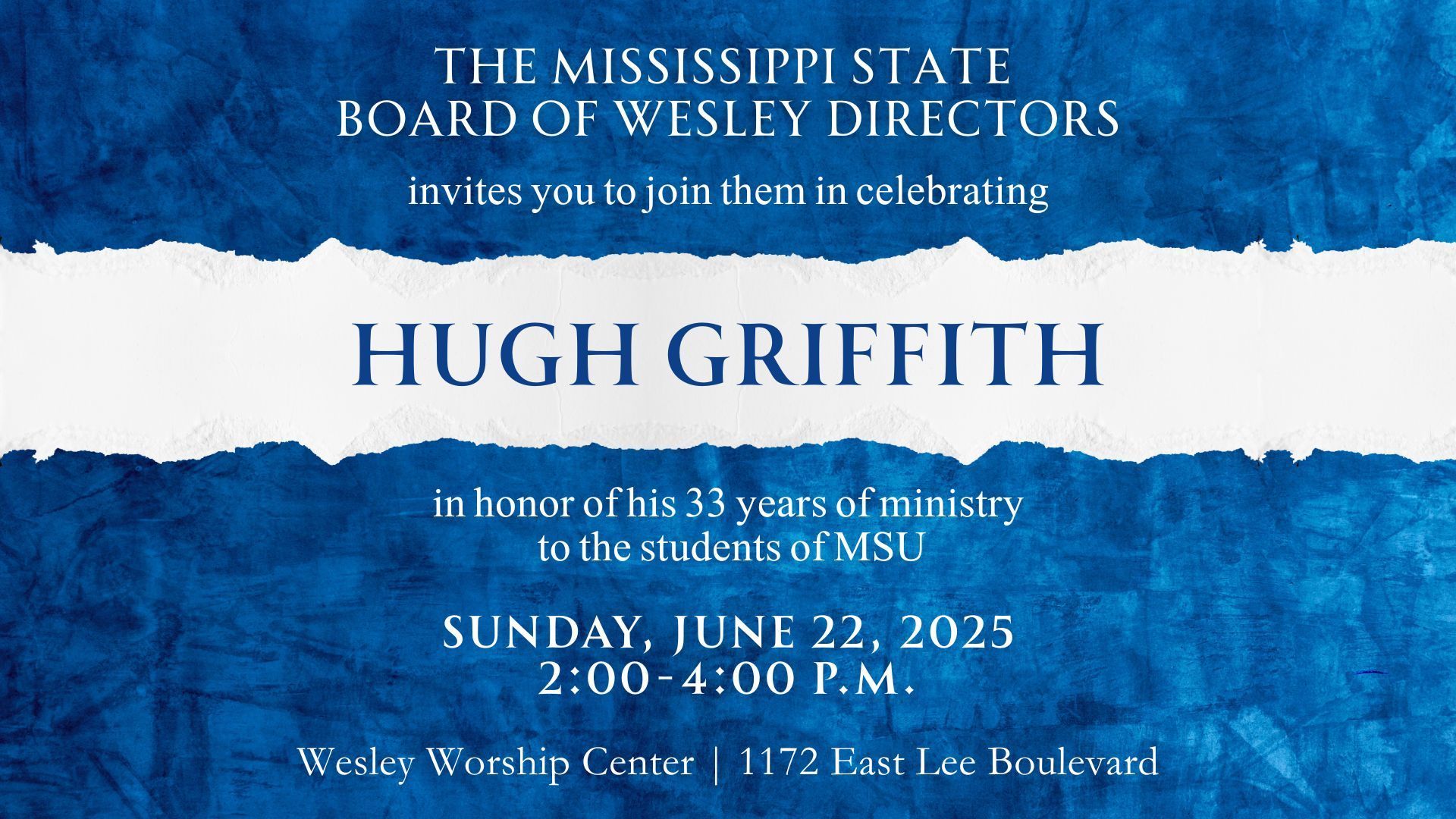 Join the celebration of Hugh Griffith, retiring director of the Wesley Foundation