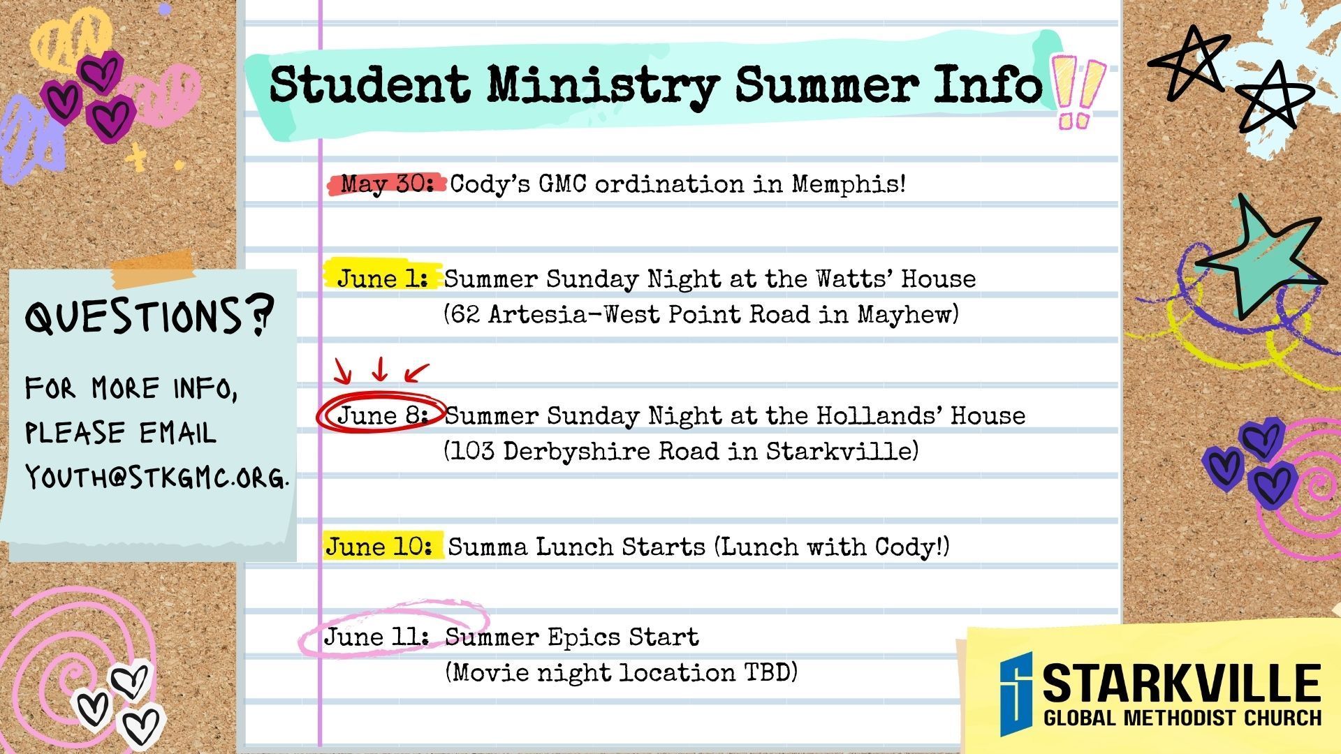 A poster for student ministry summer info from starkville