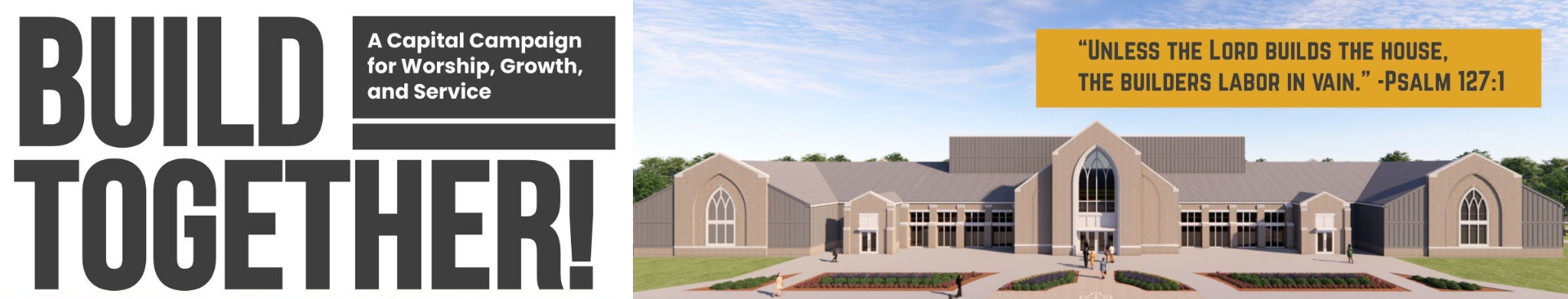 “Build Together!” graphic with a building rendering; yellow banner across the top.