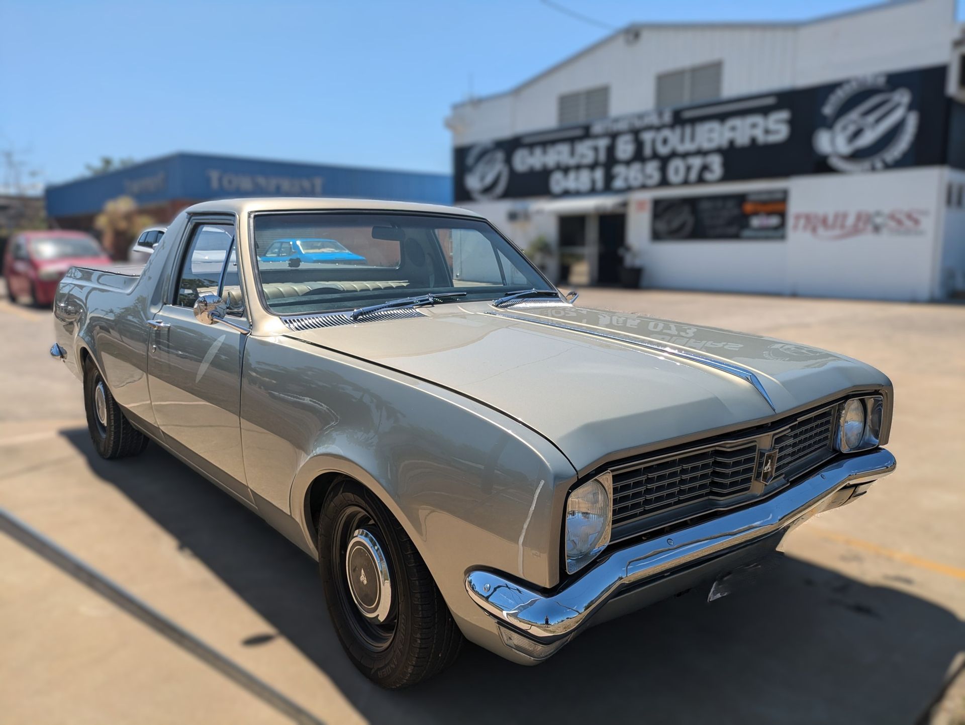 A Vintage Silver Holden Utility Truck Parked — Aitkenvale Exhausts & Towbars Pty Ltd In Aitkenvale, QLD