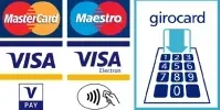 Eine Collage aus Logos für Mastercard Maestro Visa und Girocard