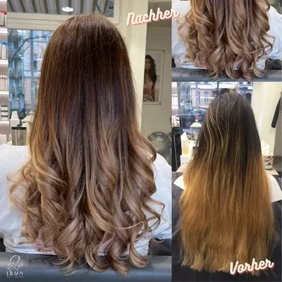 Ein Vorher-Nachher-Foto der Haare einer Frau