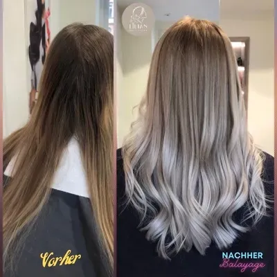 Ein Vorher-Nachher-Foto der Haare einer Frau