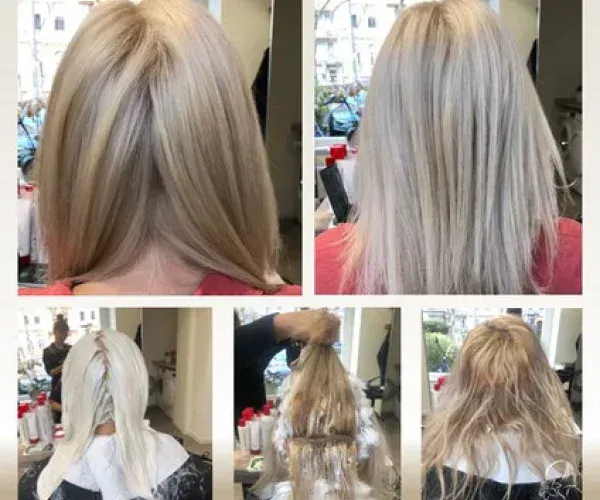 Eine Frau lässt sich in einem Salon die Haare färben.