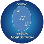 Un círculo azul con las palabras colegio instituto Albert Schwitzer.