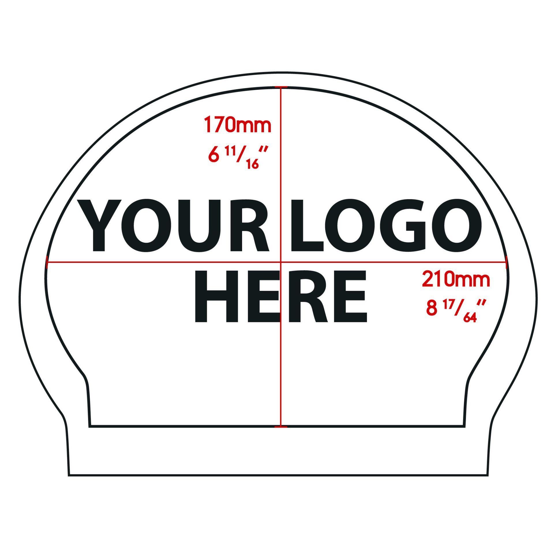 A drawing of a swim cap with the words `` your logo here '' written on it.