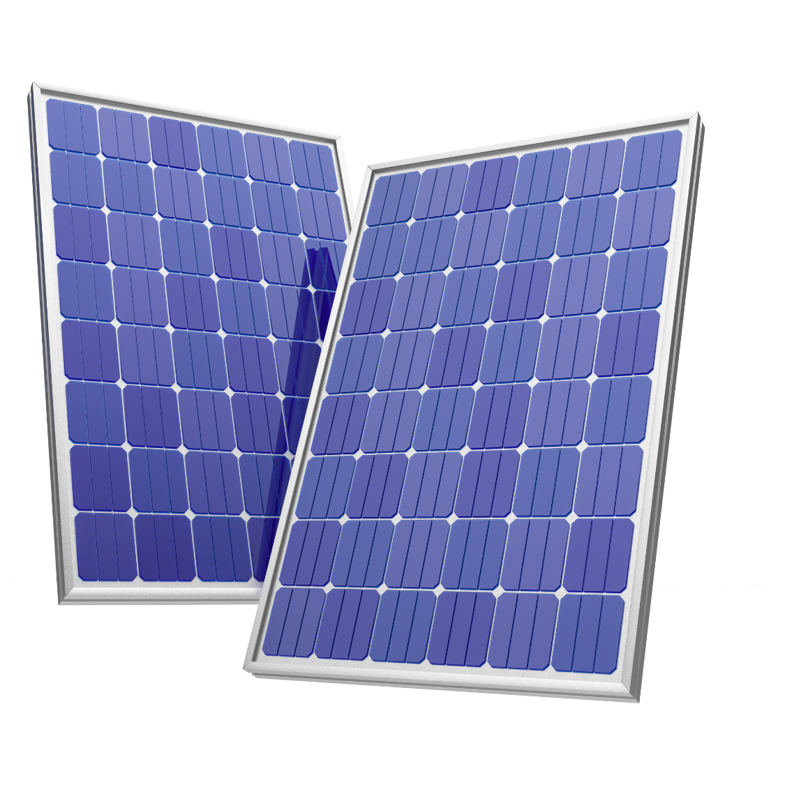 Two solar panels are sitting next to each other on a white background