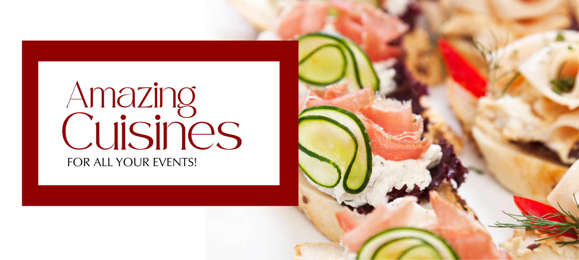 Amazing Cuisines logo beside colorful plated appetizers on a white background
