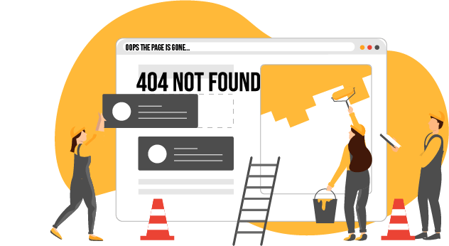 A group of people are working on a website with a 404 not found error.