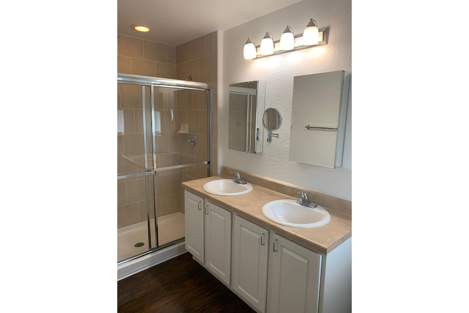 Double sink bathroom at Surfside Apartments in Jacksonville Beach, Fl.