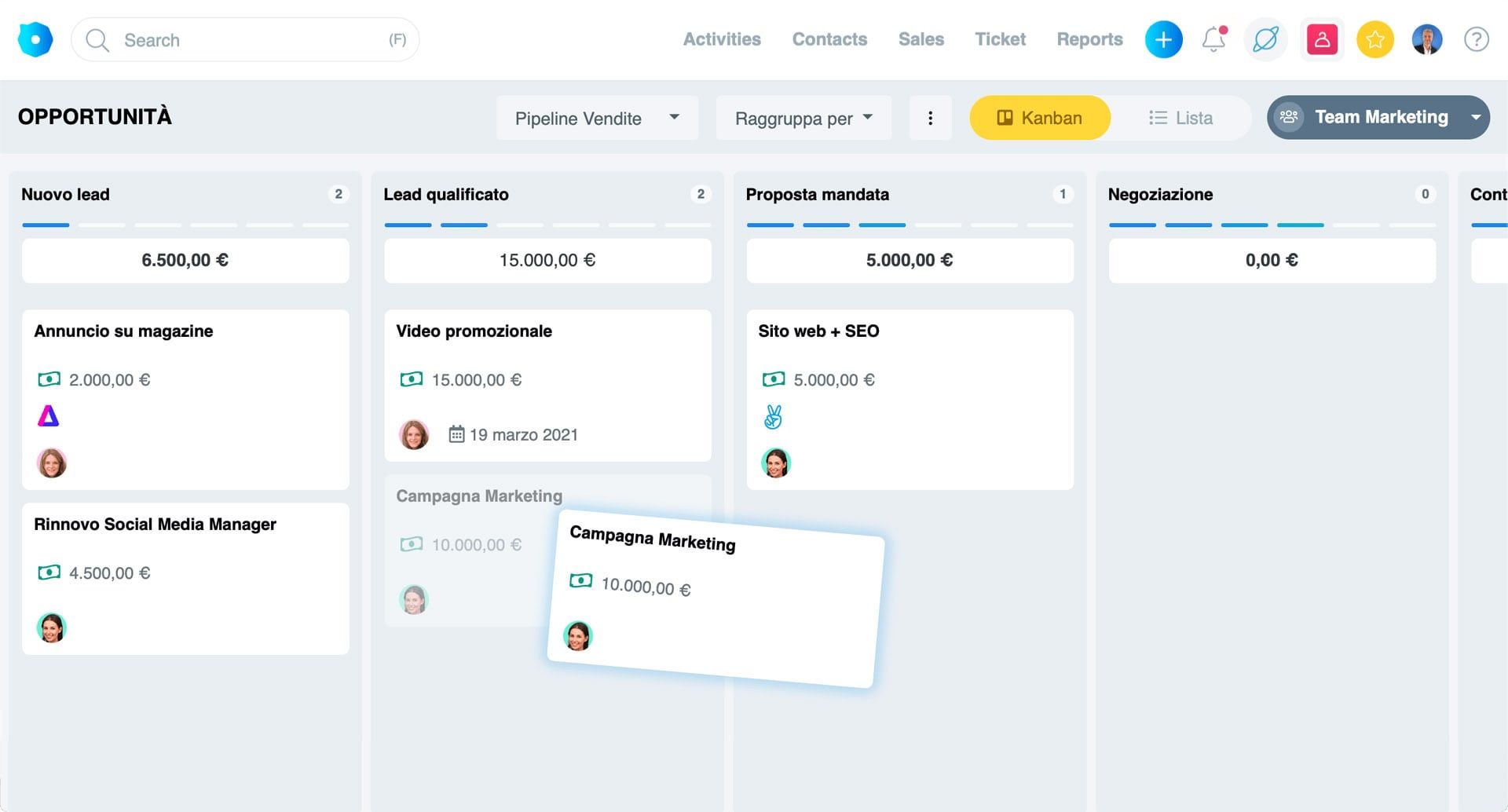 tabella Kanban opportunità