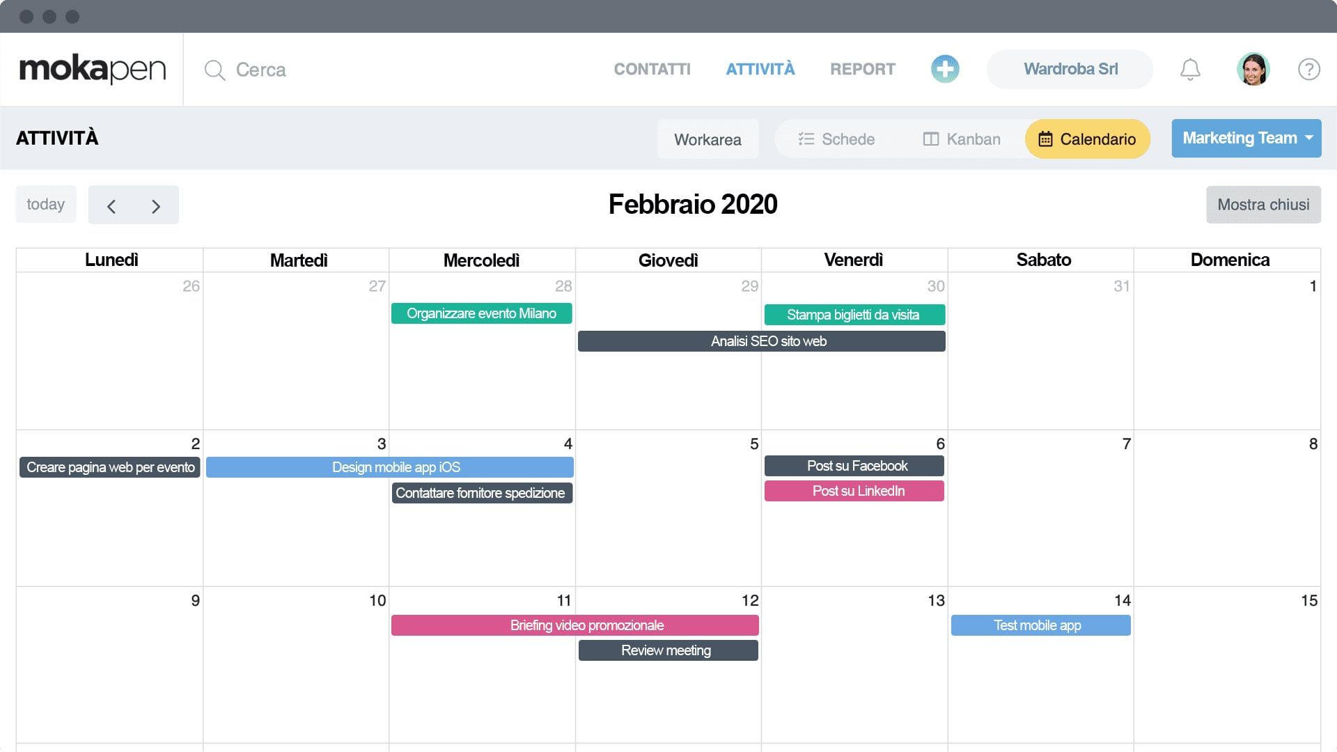 calendario attività crm