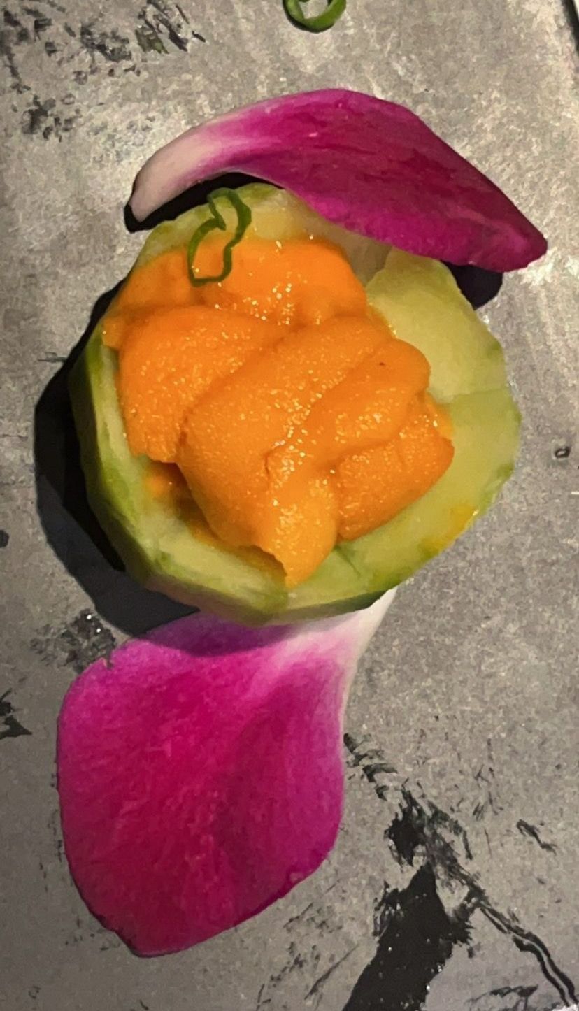 A close up of a food item with a pink flower petal | Cherry Hill, NJ | Mikado