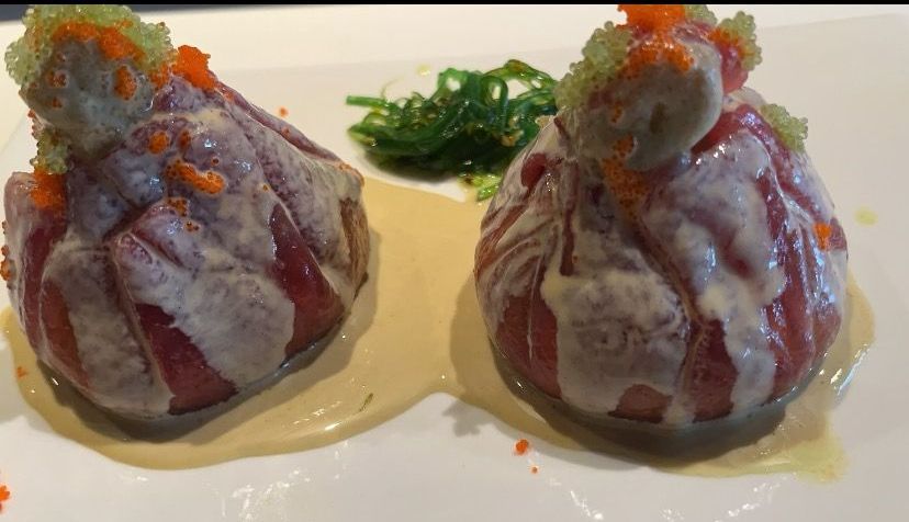 A close up of two pieces of food on a white plate | Cherry Hill, NJ | Mikado