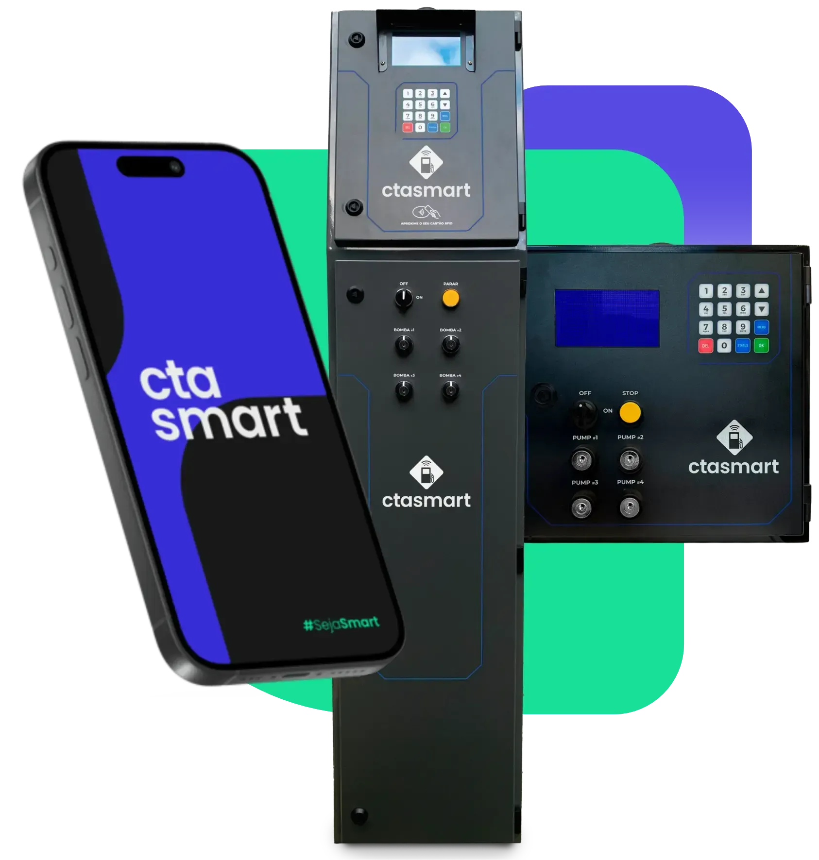 Um telefone celular está ao lado de um dispositivo inteligente CTA Smart
