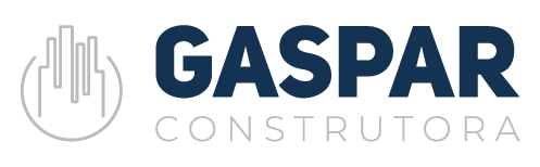 Um logotipo para gaspar construtora com uma mão em um fundo branco