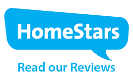 A blue speech bubble that says homestars read our reviews