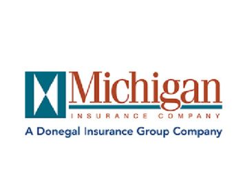 Michigan Insurance Company logo: Blue and white geometric design,
