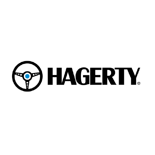 Hagerty logo: black steering wheel with blue center, and the company name in black.