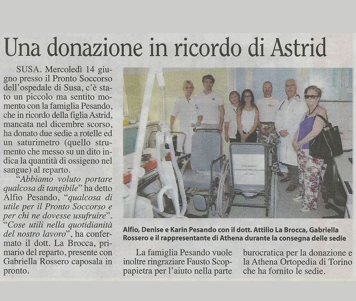 UNA DONAZIONE IN RICORDO DI ASTRID
