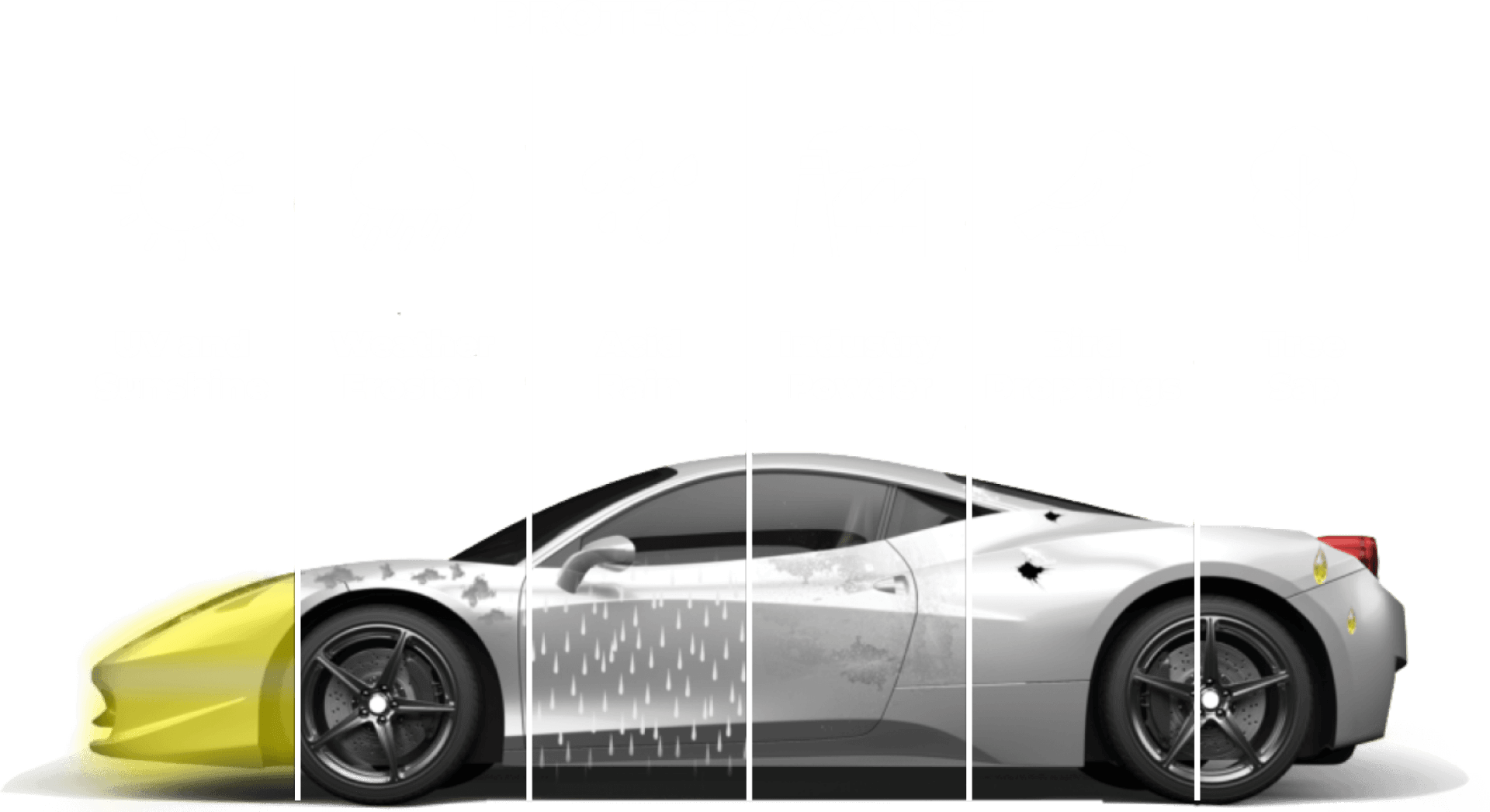 A ferrari 458 italia is shown in different stages of polishing.