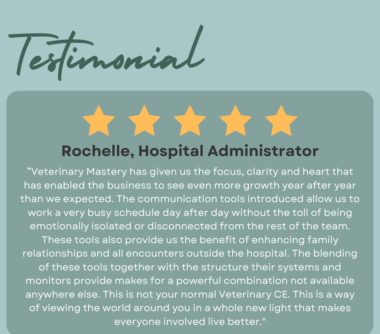 A testimonial from a hospital administrator with five stars