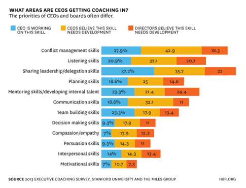 A graph showing what areas are ceos getting coaching in