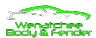 Logo for Wenatchee Body & Fender, green car silhouette above green text on a white background.
