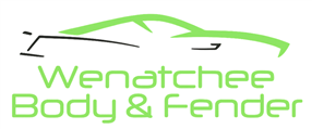Logo for Wenatchee Body & Fender, green car silhouette above green text on a white background.