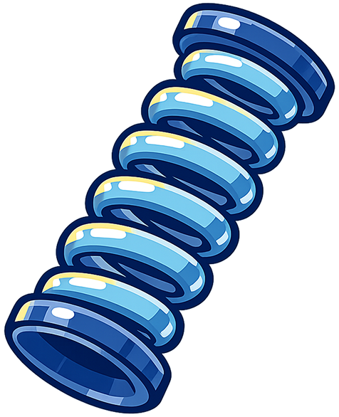 A blue, helical coil spring illustrated in a cartoon style.