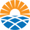 A blue and orange circle with a sun in the middle