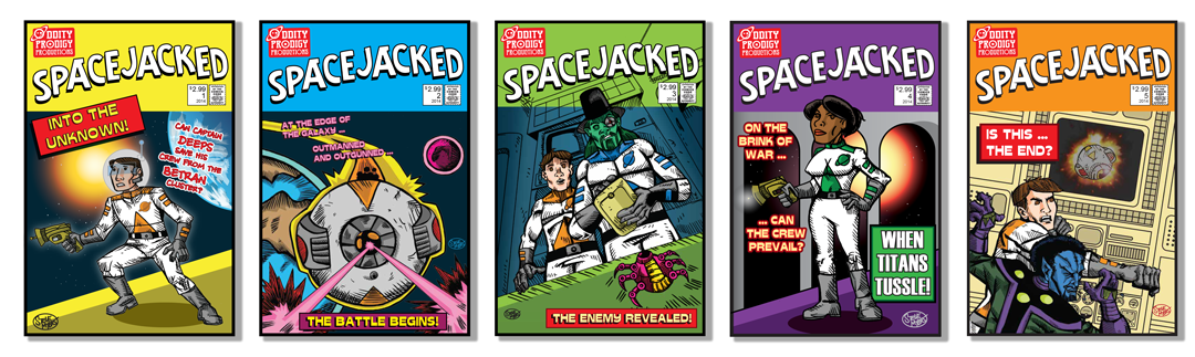 covers to the 5 issues of Spacejacked, a comic series by Steve Myers
