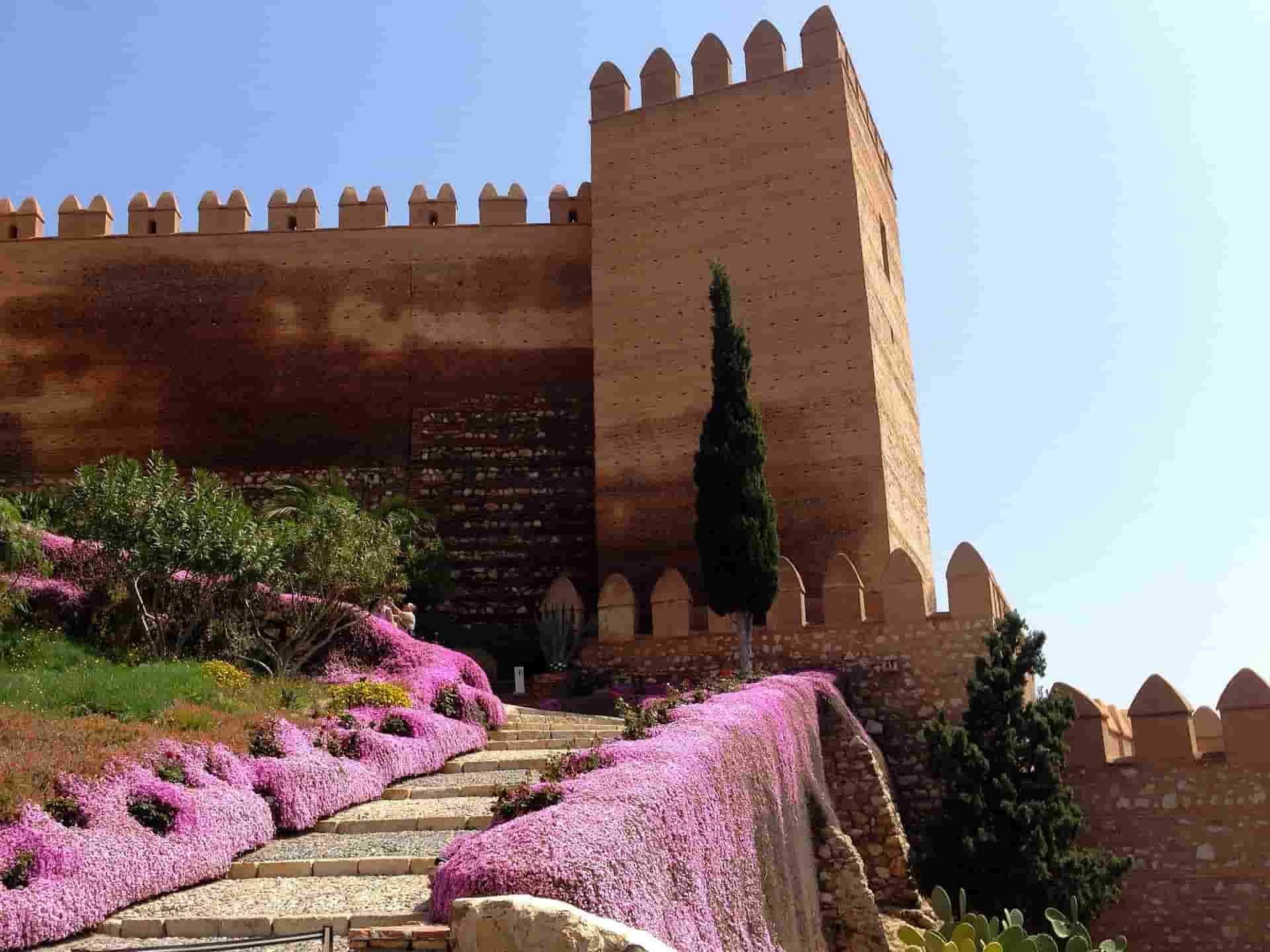 A castle in Almeria,on top of a hill with stairs leading up to it