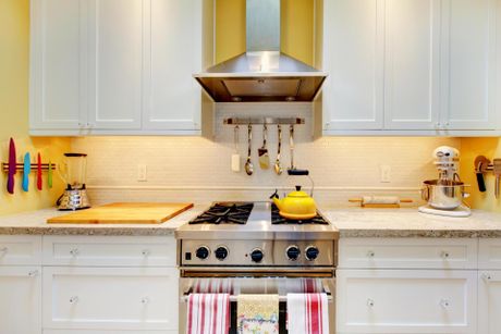 picture of stainless steel gas stove with stainless steel hood kitchen remodel virginia beach, va