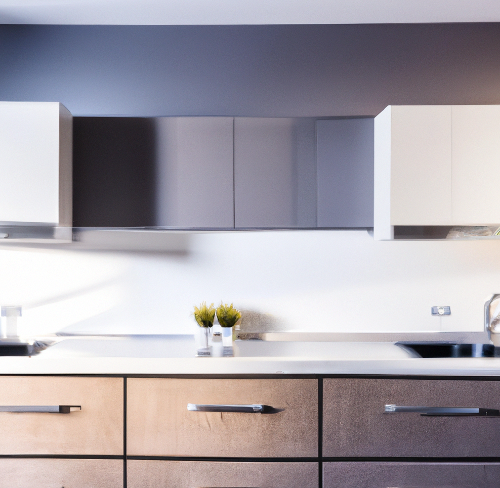 picture of kitchen with contrasting finishes on cabinets