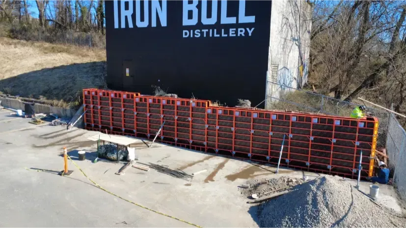 Concrete forms for a new commercial retaining wall.