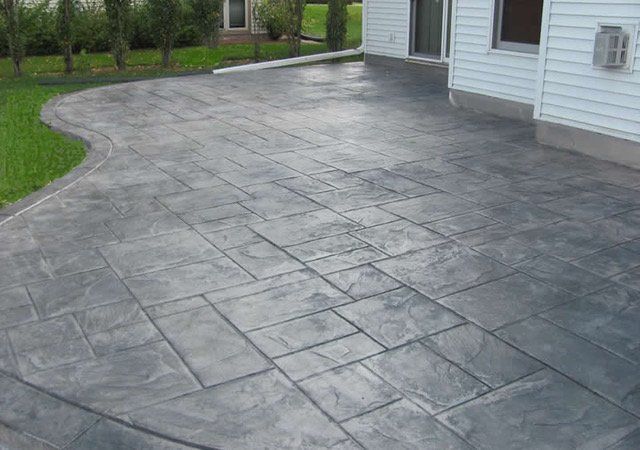 deep grayish stamped patio concrete