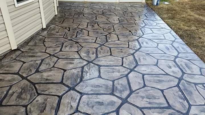 glazed embeded concrete design on porch