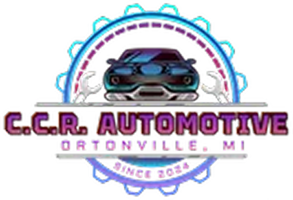 Logo for C.C.R. Automotive in Ortonville, MI, featuring a car, wrenches, and a gear design. Since 2024.