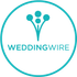 Logo for WeddingWire: a teal circle containing a teal graphic of stylized flowers above the word 