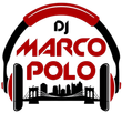Logo for DJ Marco Polo with red and black headphones, text, and a silhouette of a cityscape with a bridge.