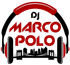 Logo for DJ Marco Polo with red and black headphones, text, and a silhouette of a cityscape with a bridge.