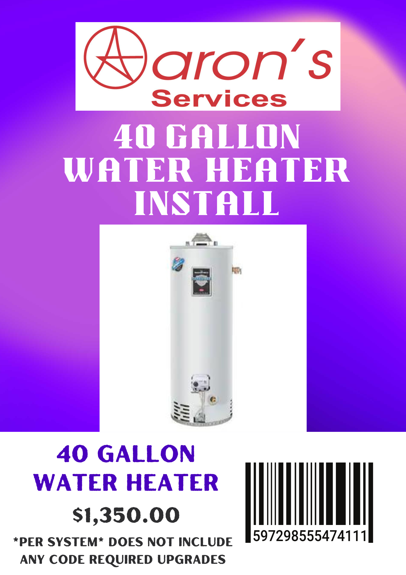 40 Gallon Water Heater Install Special